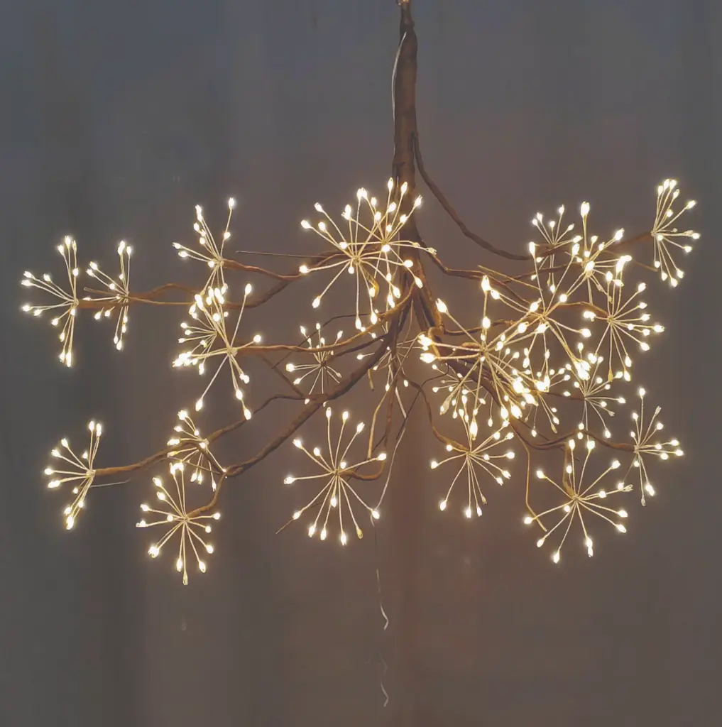 Šviečianti LED šaka, ruda, 50 cm, 195 LED, šiltai balta, mirganti, IP20