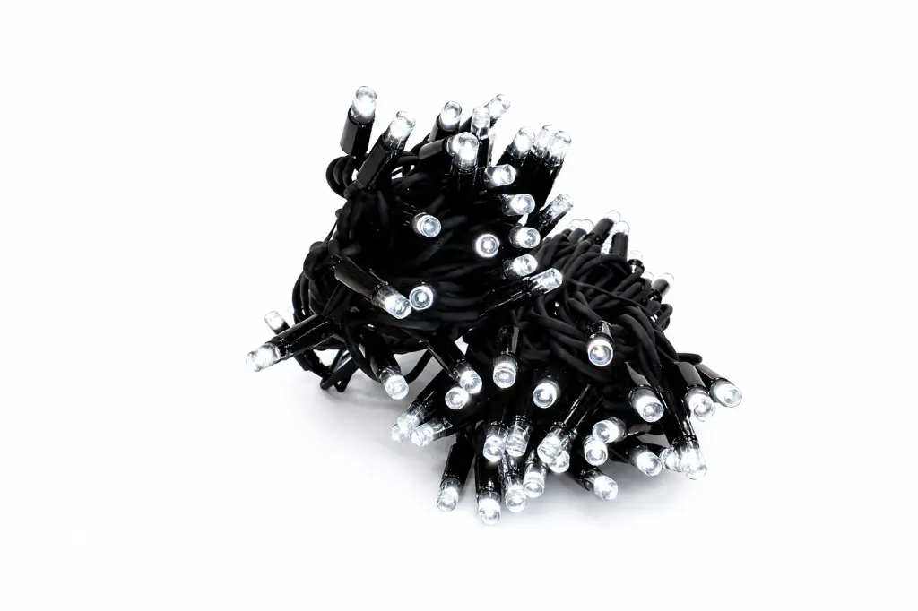 PROfesionali lempučių girlianda POLAMP, 10m (5+5), 100 LED, tyra šaltai balta, juodu laidu, IP67