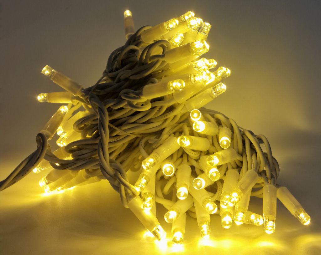 PROfesionali lempučių girlianda POLAMP, 10m (5+5), 100 LED, šiltai balta, baltu laidu, IP67