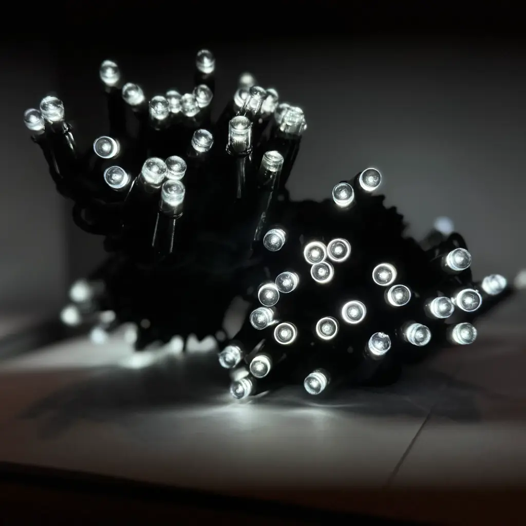PRO lempučių girlianda POLAMP, 100 LED, IP67, 10m (5+5), šaltai balta, juodu laidu