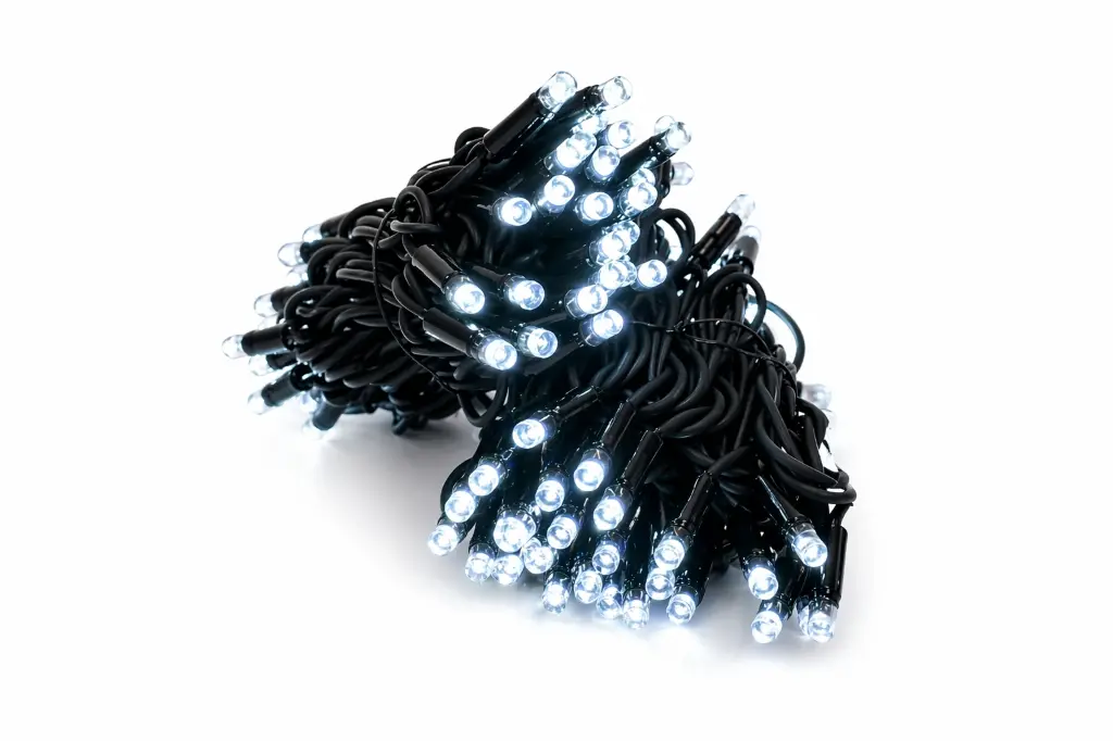 PROfesionali lempučių girlianda POLAMP, 10m (5+5), 100 LED, šaltai balta, juodu laidu, IP67