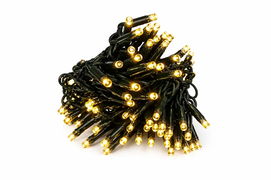 PROfesionali lempučių girlianda POLAMP, 10m (5+5), 100 LED, šiltai balta, žaliu laidu, IP67