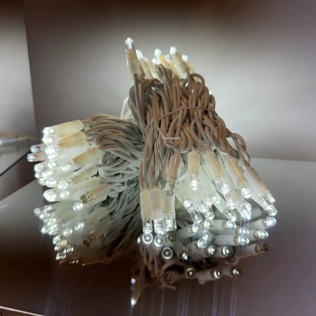 PROfesionali lempučių girlianda POLAMP, 10m (5+5), 100 LED, šaltai balta, baltu laidu, IP67