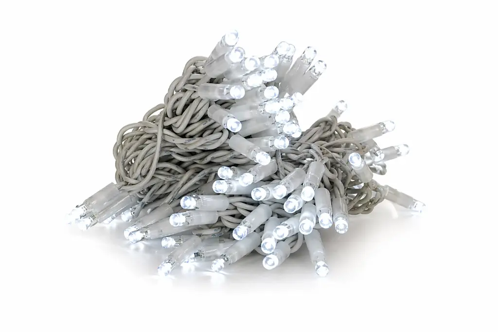 PROfesionali lempučių girlianda POLAMP, 10m (5+5), 100 LED, šaltai balta, baltu laidu, IP67