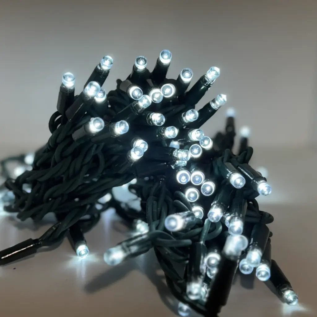 PRO lempučių girlianda POLAMP, 100 LED, IP67, 10m (5+5), šaltai balta, žaliu laidu