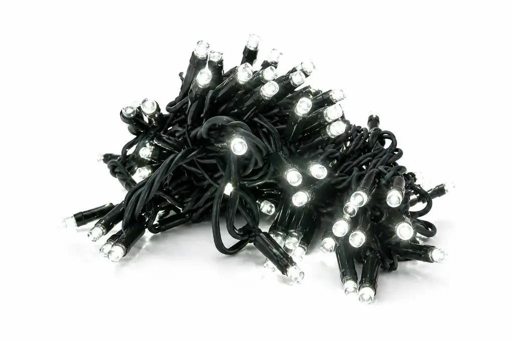 PROfesionali lempučių girlianda POLAMP, 10m (5+5), 100 LED, neutrali balta, žaliu laidu, IP67