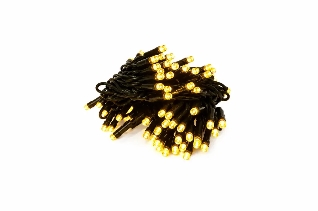 PROfesionali lempučių girlianda POLAMP, 10m (5+5), 100 LED, klasikinė balta, žaliu laidu, IP67