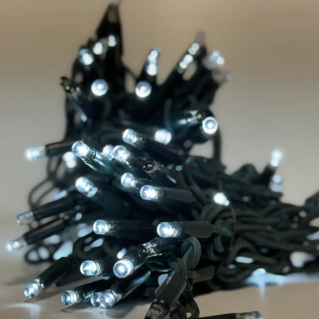 PROfesionali FLASH lempučių girlianda POLAMP, 10m (5+5), 80+20 LED, šaltai balta, žaliu laidu, IP67