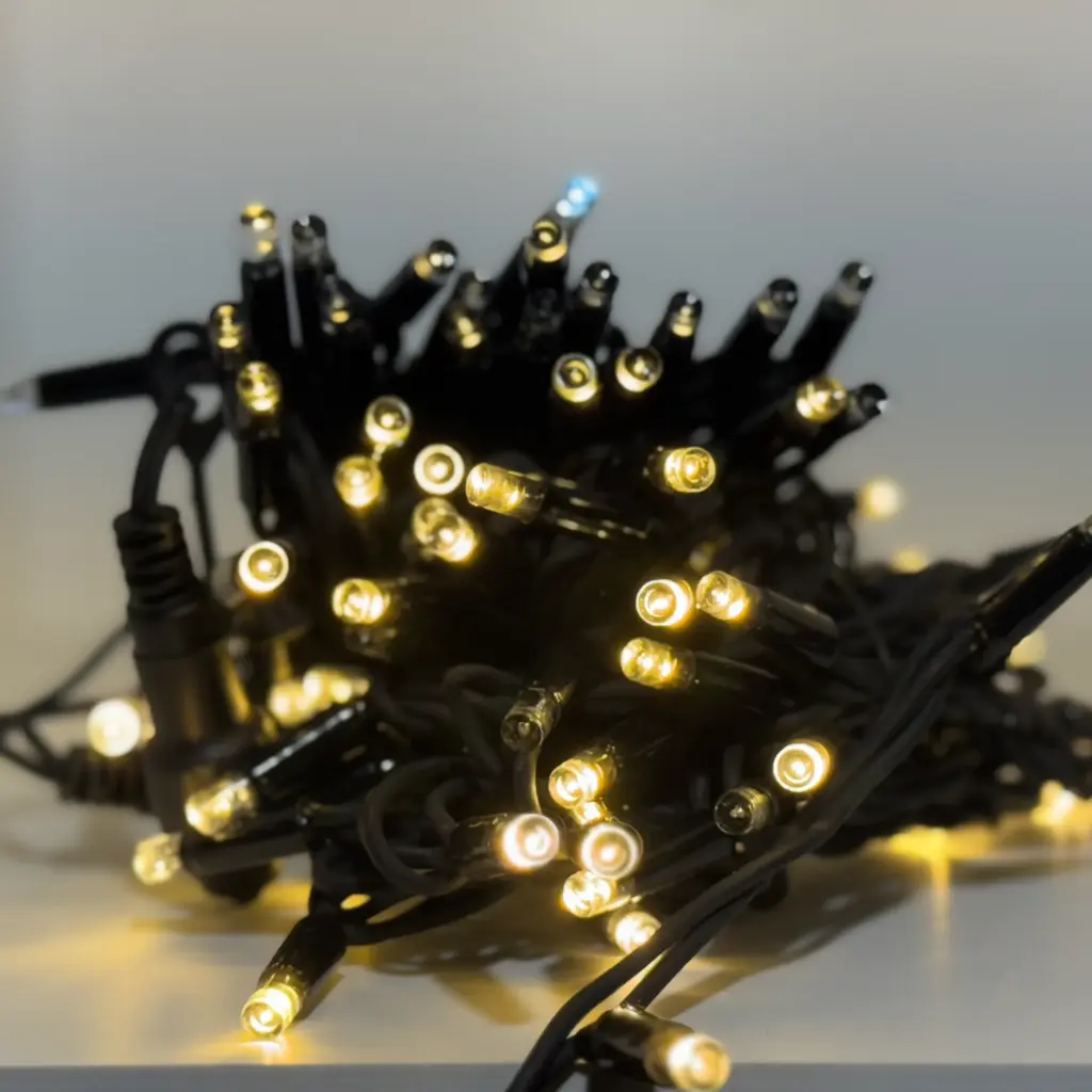 PRO FLASH lempučių girlianda POLAMP, 80+20 LED, IP67, 10m (5+5), šiltai balta, juodu laidu