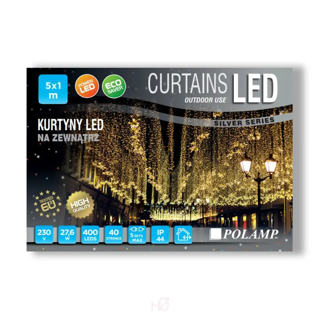 Lempučių užuolaida POLAMP, 5x1m, 400 LED, šiltai balta, skaidriu laidu, IP44
