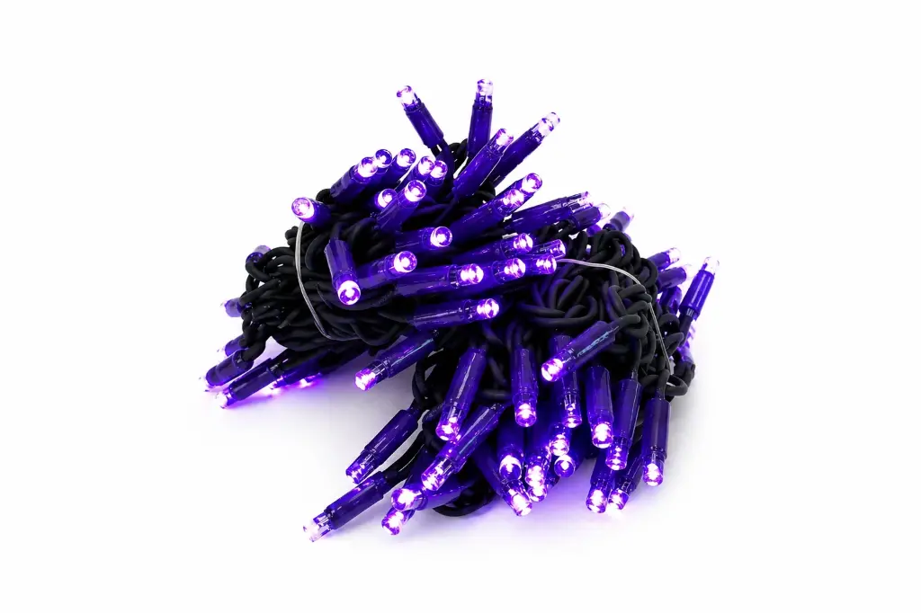 PROfesionali lempučių girlianda POLAMP, 10m (5+5), 100 LED, purpurinė, purpuriniu laidu, IP67
