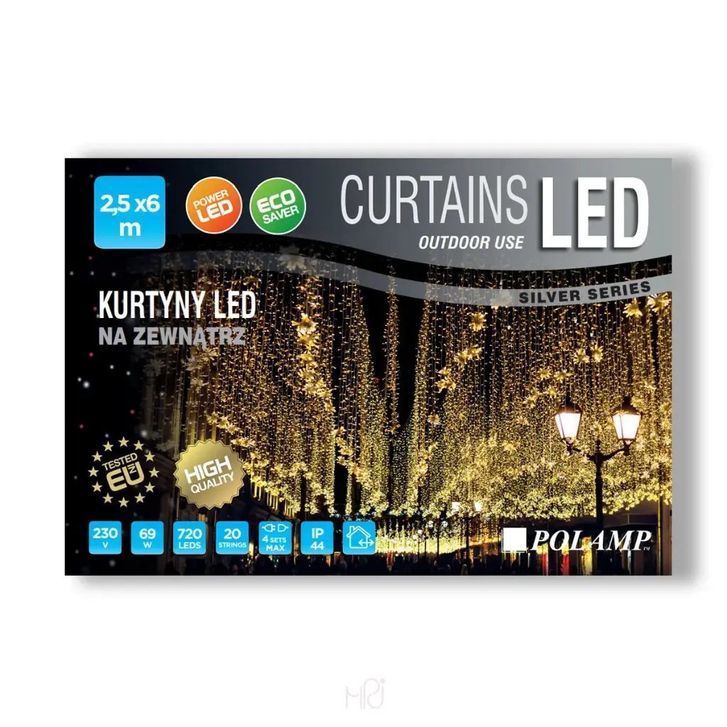 FLASH lempučių užuolaida POLAMP, 2,5x6m, 576+144 LED, šaltai balta, skaidriu laidu, IP44