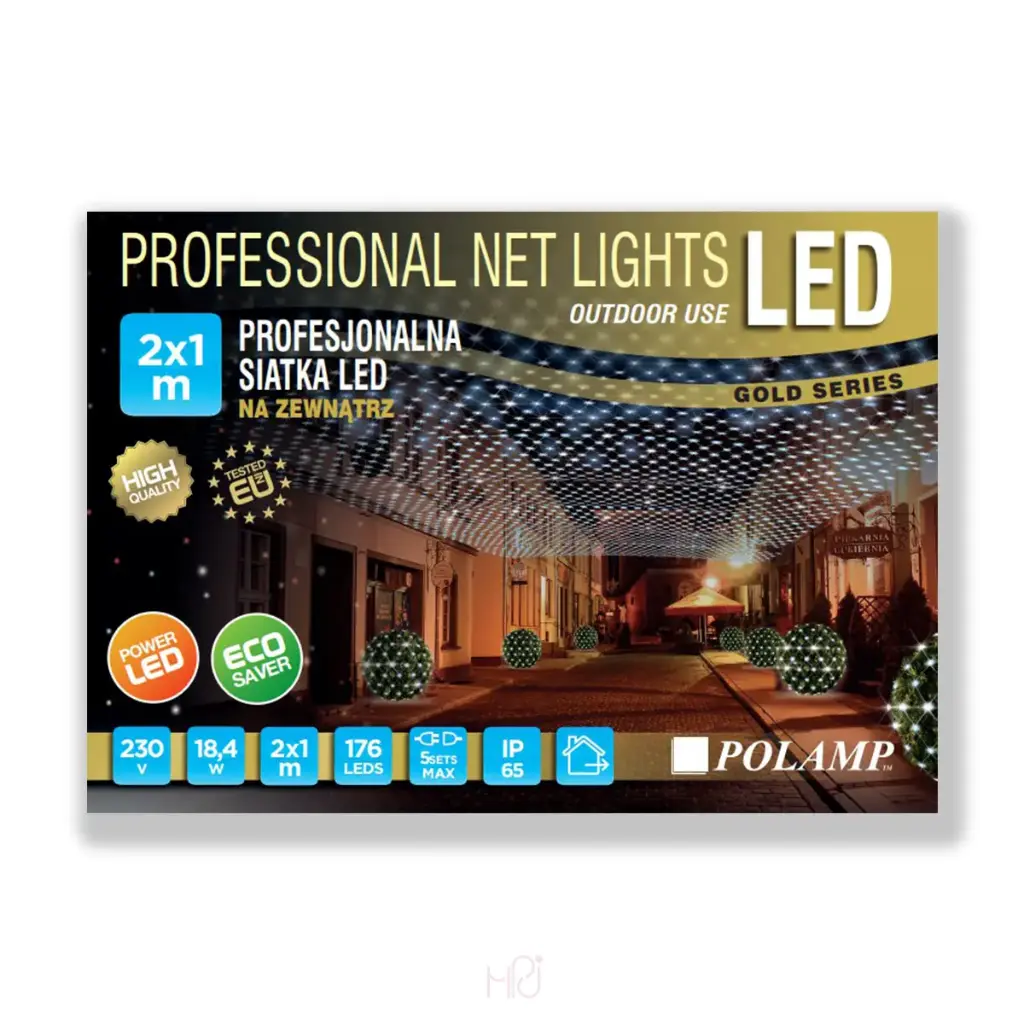 PROfesionalus FLASH lempučių tinklas POLAMP, 2x1m, 144+32 LED, šaltai balta, juodu laidu, IP67