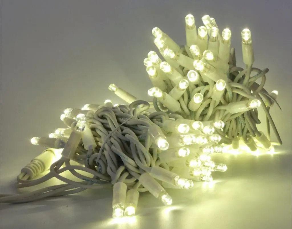 PROfesionali lempučių girlianda POLAMP, 10m (5+5), 100 LED, natūrali balta, baltu laidu, IP67