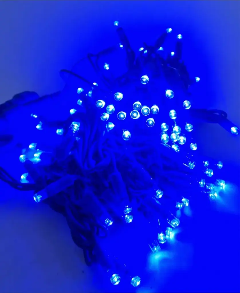 PROfesionali lempučių girlianda POLAMP, 10m (5+5), 100 LED, mėlyna, mėlynu laidu, IP67