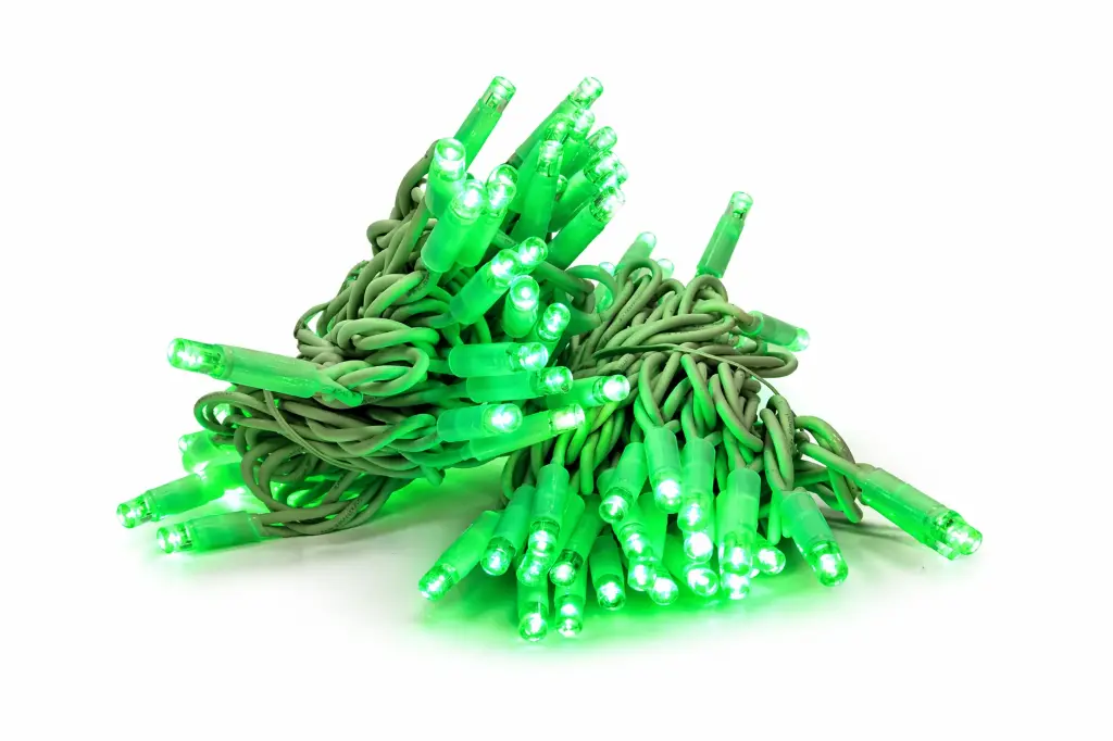 PROfesionali lempučių girlianda POLAMP, 10m (5+5), 100 LED, žalia, baltu laidu, IP67