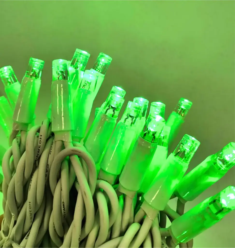 PROfesionali lempučių girlianda POLAMP, 10m (5+5), 100 LED, žalia, baltu laidu, IP67