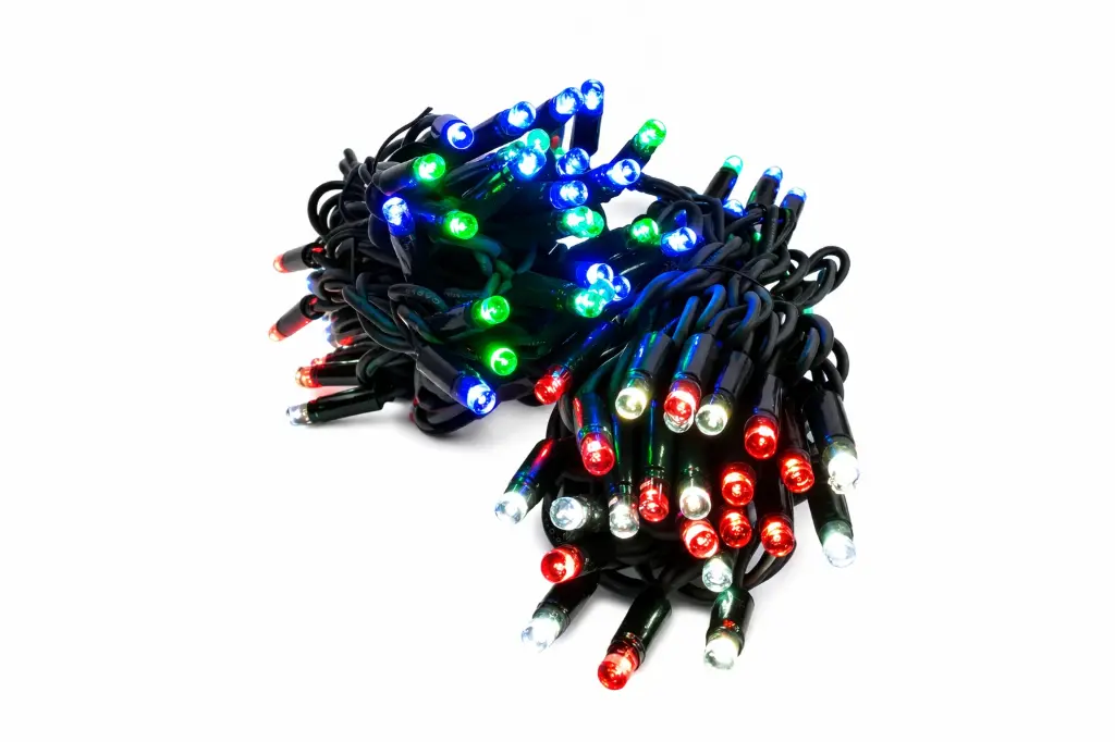 PROfesionali lempučių girlianda POLAMP, 10m (5+5), 100 LED, įvairiaspalvė, žaliu laidu, IP67