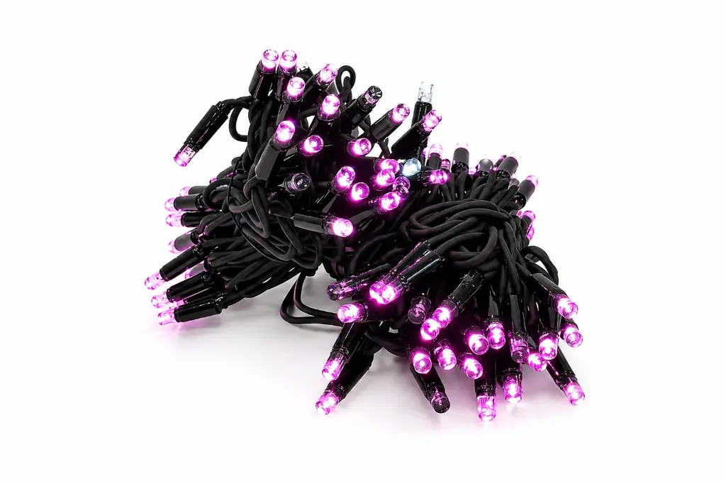 PROfesionali FLASH lempučių girlianda POLAMP, 10m (5+5), 80+20 LED, rožinė, juodu laidu, IP67