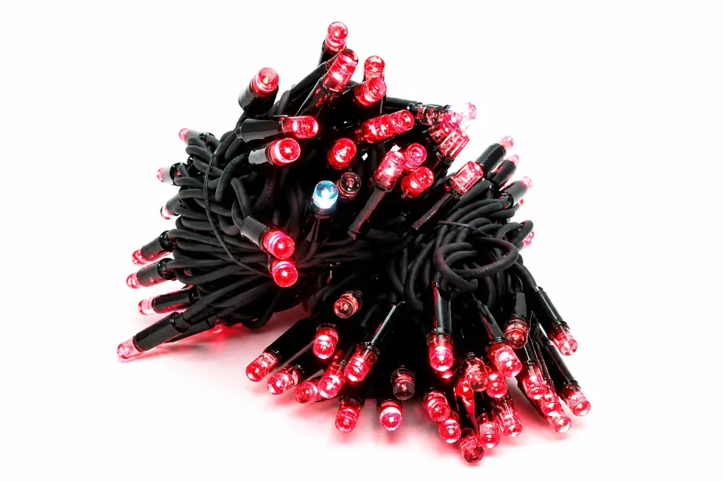 PROfesionali FLASH lempučių girlianda POLAMP, 10m (5+5), 80+20 LED, raudona, juodu laidu, IP67