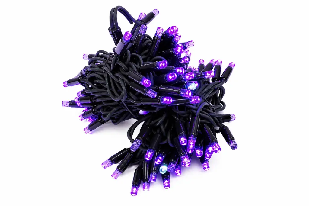 PROfesionali FLASH lempučių girlianda POLAMP, 10m (5+5), 80+20 LED, purpurinė, baltu laidu, IP67