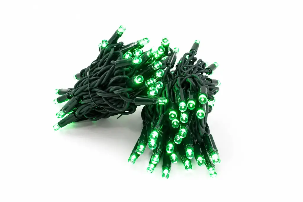 PROfesionali lempučių girlianda POLAMP, 10m (5+5), 100 LED, alyvuogių žalia, juodu laidu, IP67