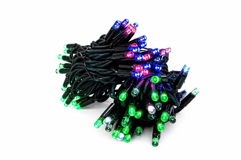 PROfesionali FLASH lempučių girlianda POLAMP, 10m (5+5), 80+20 LED, įvairiaspalvė, žaliu laidu, IP67