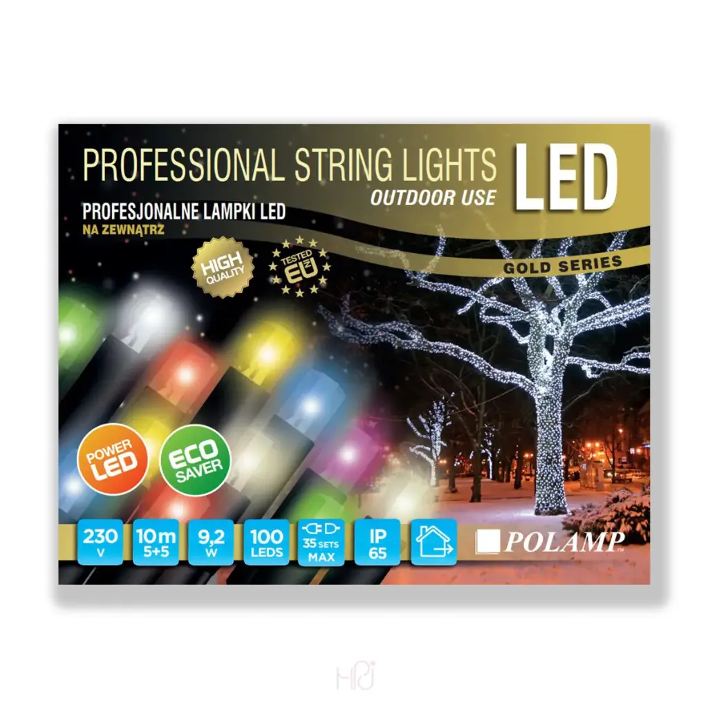 PROfesionali FLASH lempučių girlianda POLAMP, 10m (5+5), 80+20 LED, įvairiaspalvė, žaliu laidu, IP67