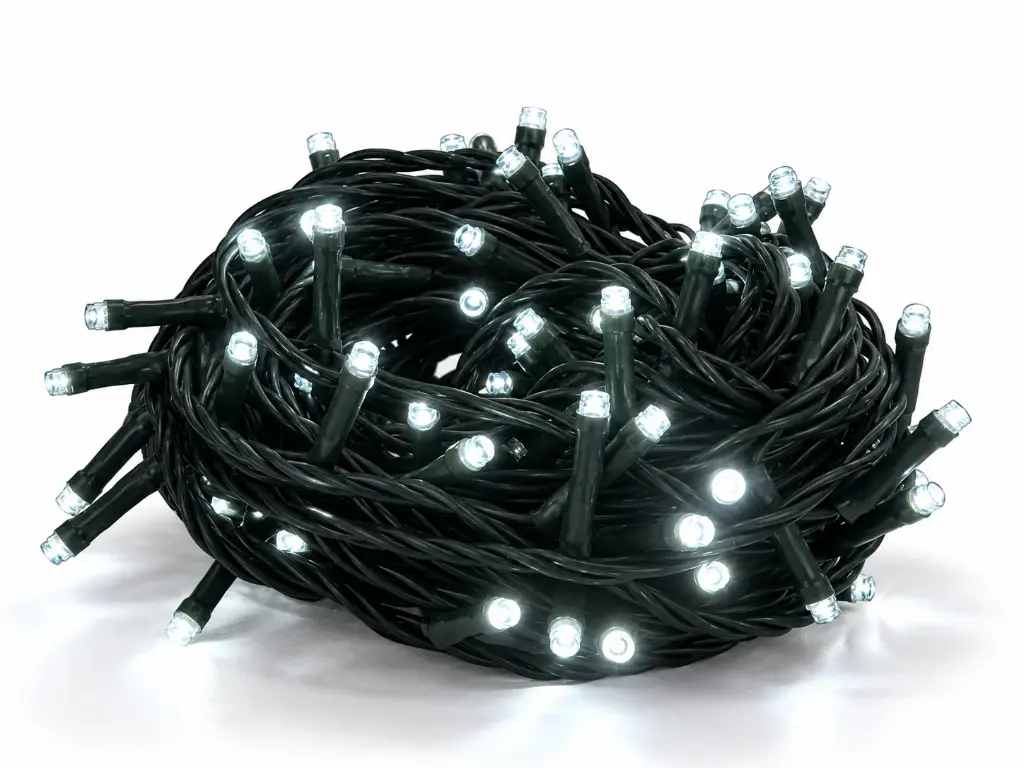 Lempučių girlianda POLAMP, 10m, 100 LED, šaltai balta, žaliu laidu, IP44