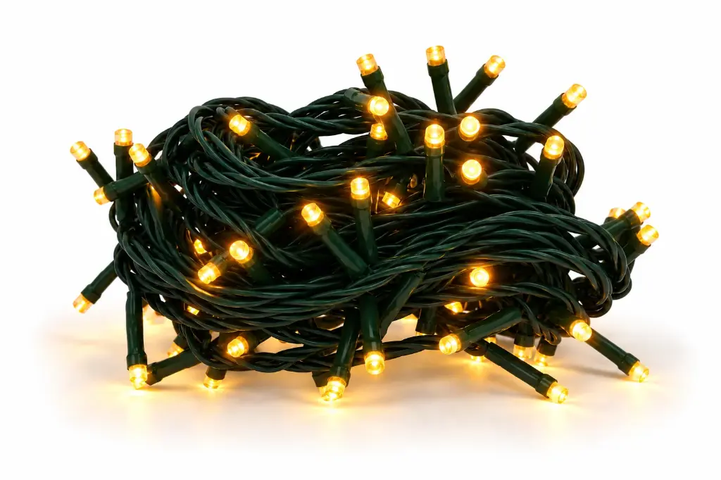 Lempučių girlianda POLAMP, 10m, 100 LED, geltona, žaliu laidu, IP44