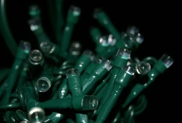 Lempučių girlianda POLAMP, 10m, 100 LED, geltona, žaliu laidu, IP44