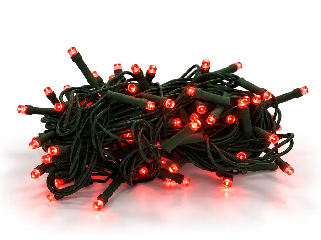 Lempučių girlianda POLAMP, 10m, 100 LED, raudona, žaliu laidu, IP44