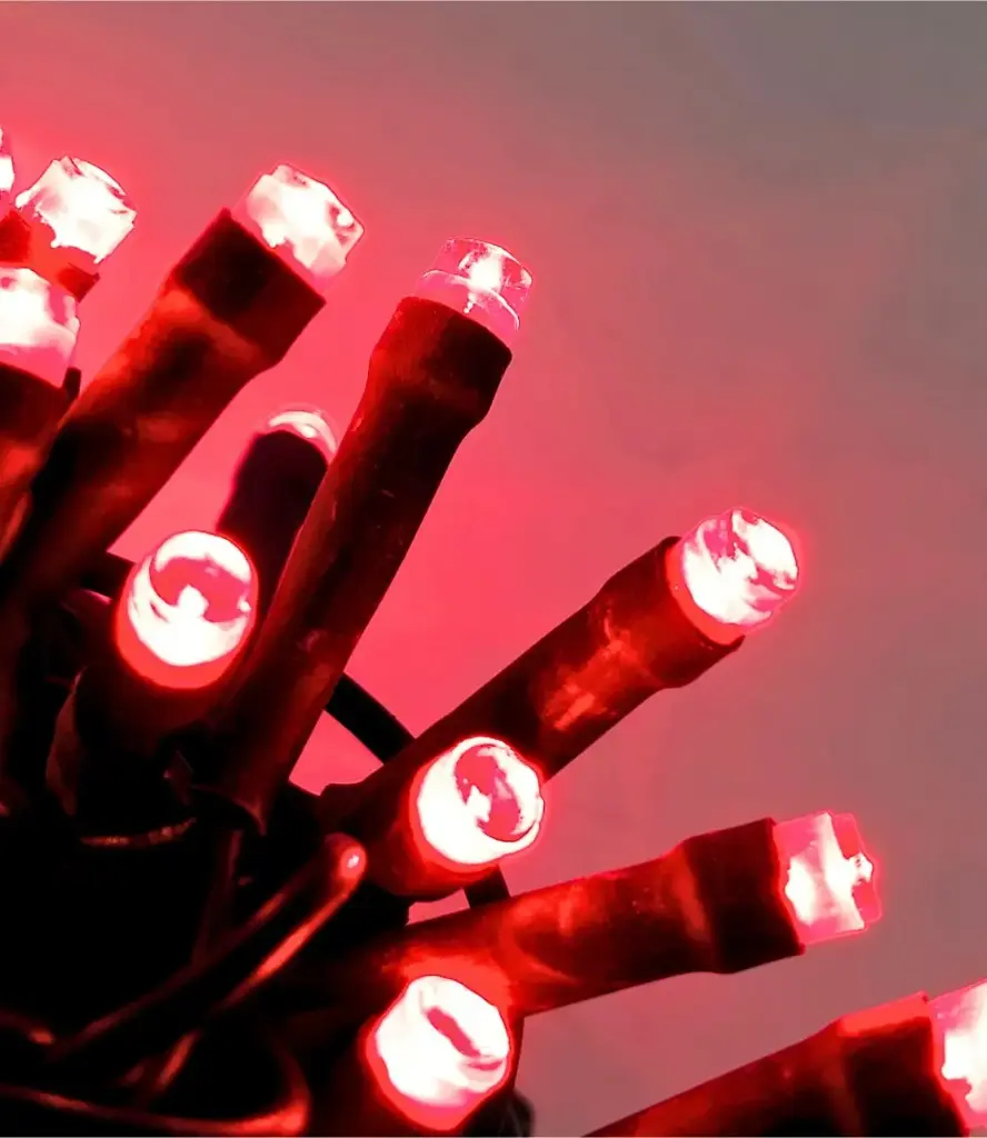 Lempučių girlianda POLAMP, 10m, 100 LED, raudona, žaliu laidu, IP44