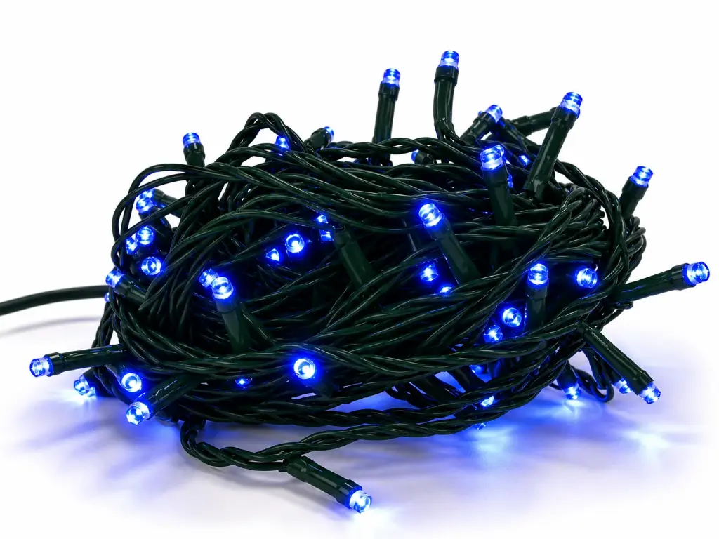 Lempučių girlianda POLAMP, 10m, 100 LED, mėlyna, žaliu laidu, IP44 