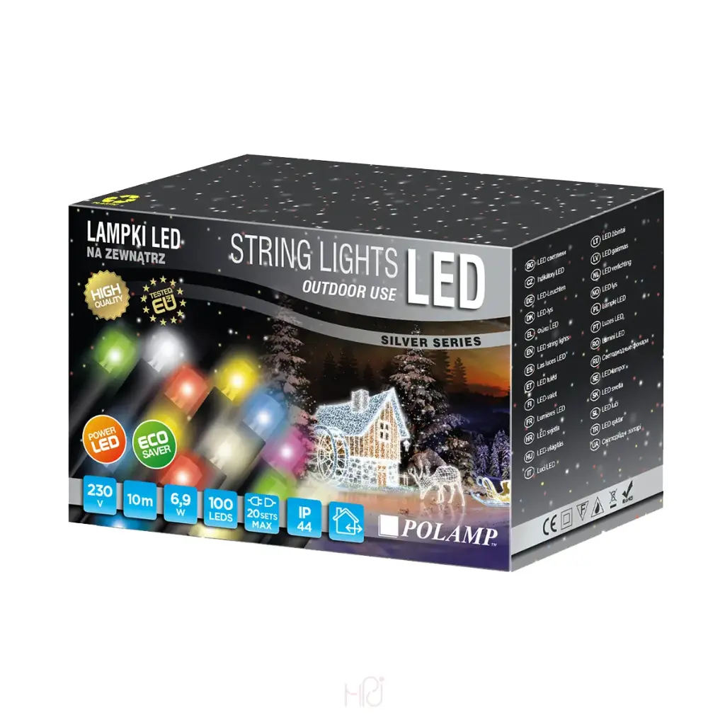 Lempučių girlianda POLAMP, 10m, 100 LED, RGB, žaliu laidu, IP44 