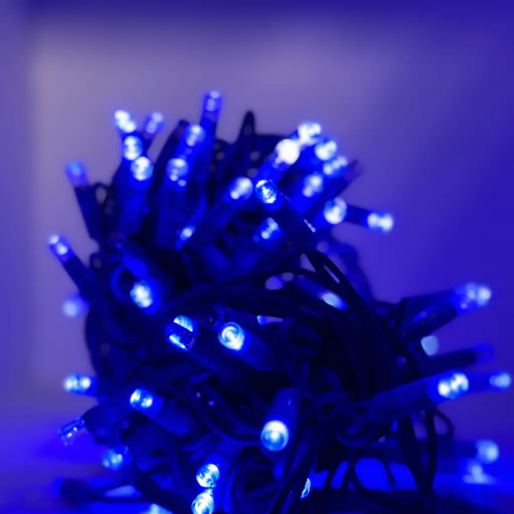 PRO FLASH lempučių girlianda POLAMP, 80+20 LED, IP67, 10m (5+5), mėlyna, mėlynu laidu