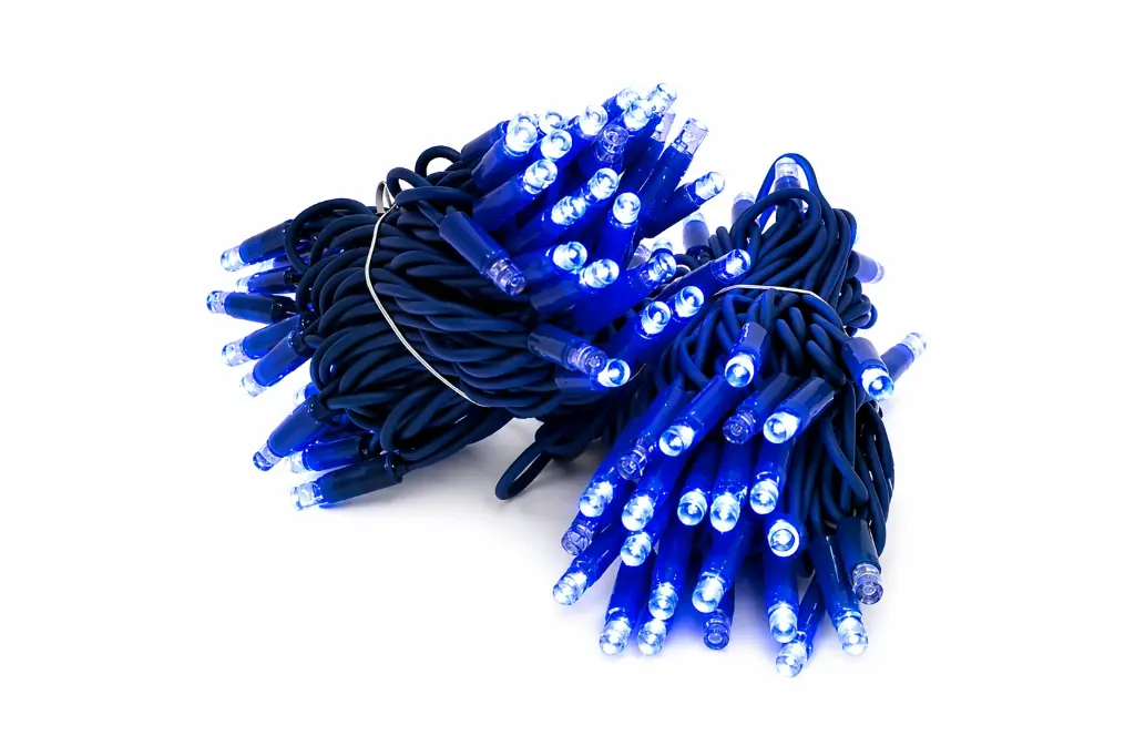 PROfesionali FLASH lempučių girlianda POLAMP, 10m (5+5), 80+20 LED, mėlyna, mėlynu laidu, IP67