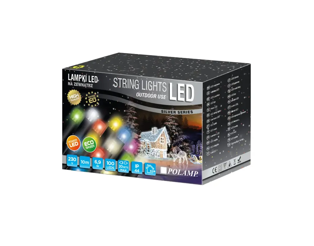 FLASH lempučių girlianda POLAMP, 10m, 80+20 LED, šaltai balta, baltu laidu, IP44