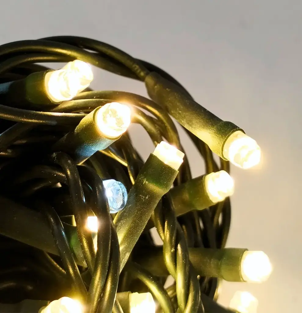 FLASH lempučių girlianda POLAMP, 10m, 80+20 LED, šiltai balta, žaliu laidu, IP44