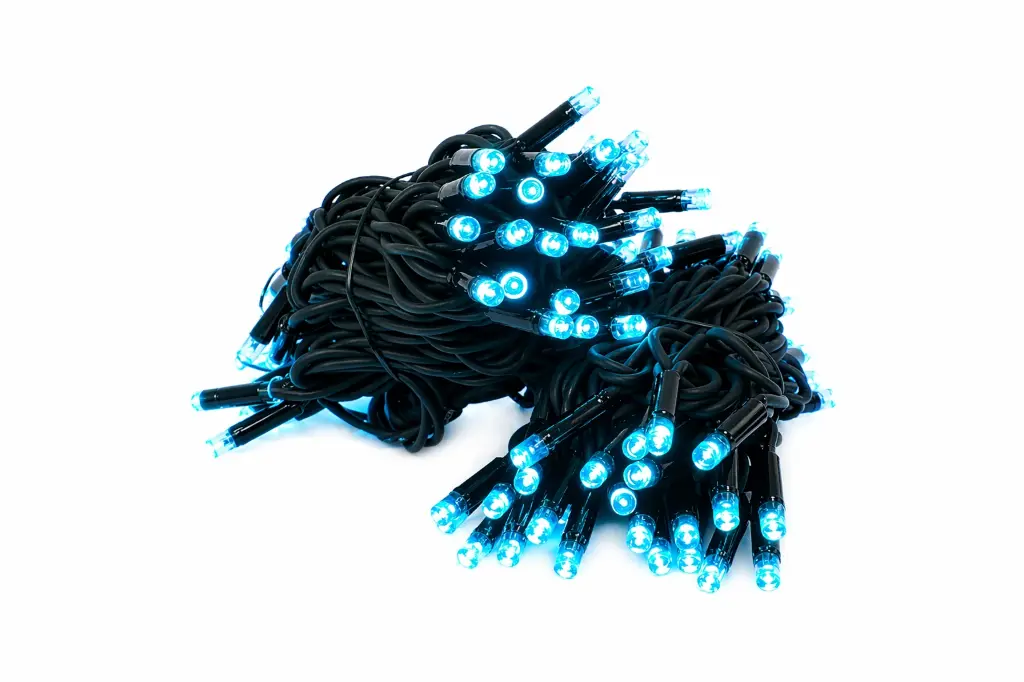 PROfesionali lempučių girlianda POLAMP, 10m (5+5), 100 LED, žydra, juodu laidu, IP67