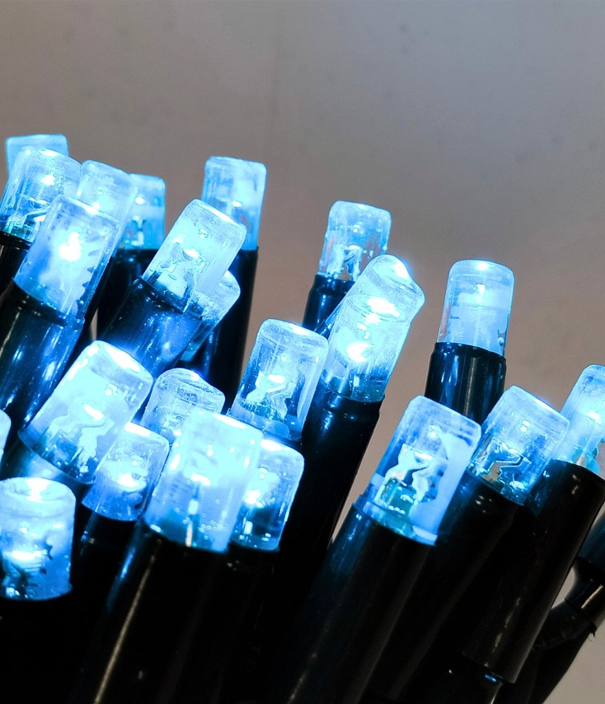 PROfesionali lempučių girlianda POLAMP, 10m (5+5), 100 LED, žydra, juodu laidu, IP67