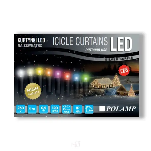[POL-LIL5M-BLU-W] Girlianda-varvekliai POLAMP, 5m x 0,7m, 120 LED, mėlyna , baltu laidu, IP44