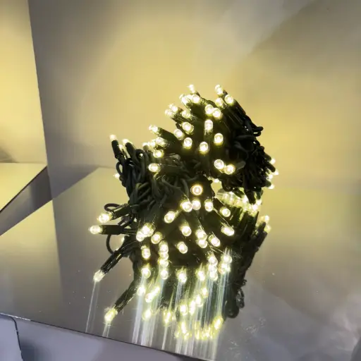 [POL-PLSL10M-NW-G] PROfesionali lempučių girlianda POLAMP, 10m (5+5), 100 LED, neutrali balta, žaliu laidu, IP67