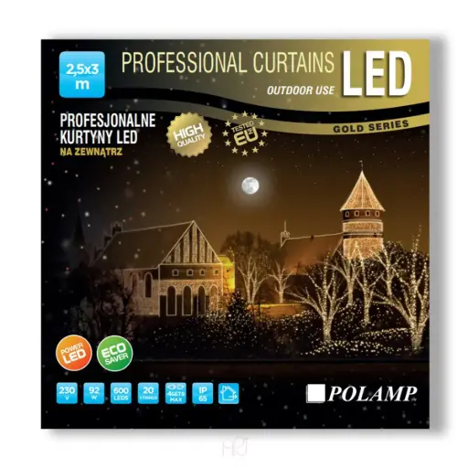 [POL-PLCL2,5X3,0-WW-W] PROfesionali lempučių užuolaida POLAMP, 2,5x3m, 600 LED, šiltai balta, baltu laidu, IP67