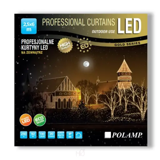 [POL-PLCL2,5X6,0-WW-BL] PROfesionali lempučių užuolaida POLAMP, 2,5x6m, 720 LED, šiltai balta, juodu laidu, IP67