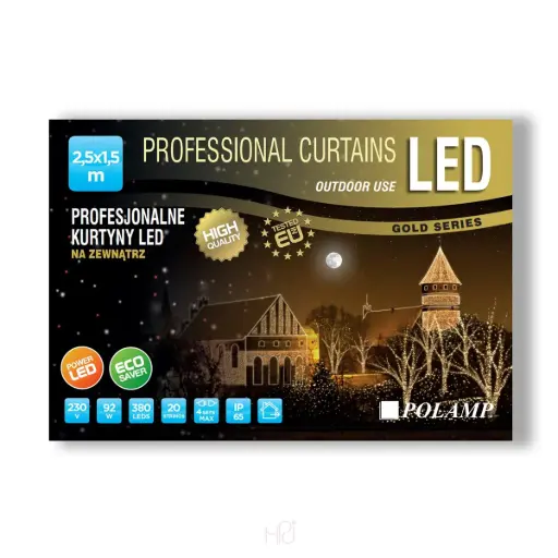 [POL-PLCLf2,5X1,5-WW-BL] PROfesionali FLASH lempučių užuolaida POLAMP, 2,5x1,5m, 304+76 LED, šiltai balta, juodu laidu, IP67