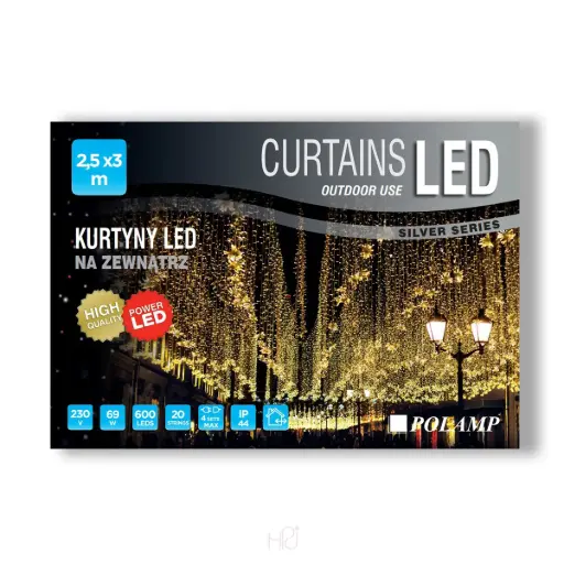 [POL-LCL2,5X3,0-WW-T] Lempučių užuolaida POLAMP, 2,5x3m, 600 LED, šiltai balta, skaidriu laidu, IP44