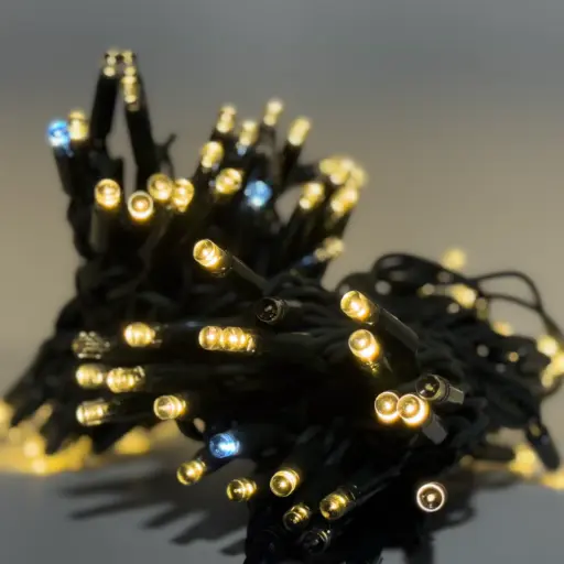 [POL-PLSLf10M-WW-G] PROfesionali FLASH lempučių girlianda POLAMP, 10m (5+5), 80+20 LED, šiltai balta, žaliu laidu, IP67