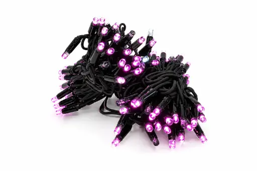 [POL-PLSLF10M-P-BL] PROfesionali FLASH lempučių girlianda POLAMP, 10m (5+5), 80+20 LED, rožinė, juodu laidu, IP67
