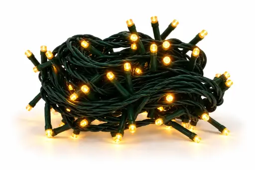 [POL-LSL10M-Y-G] Lempučių girlianda POLAMP, 10m, 100 LED, geltona, žaliu laidu, IP44